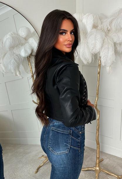 Hunny Bunny Black Eyelet Faux Fur Leather Jacket