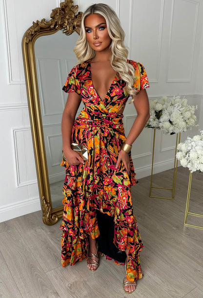 Island Affair Multi Backless Printed Frill Dress