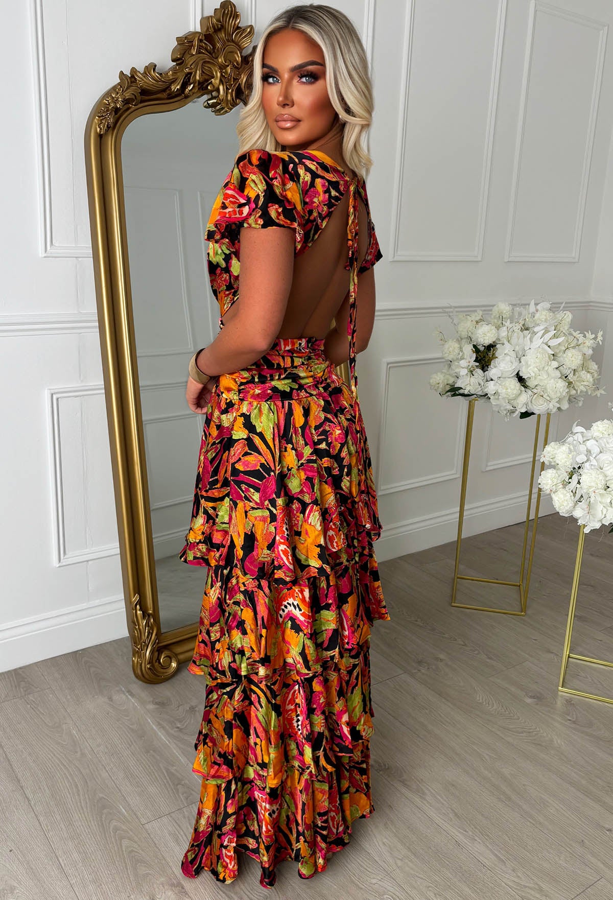 Island Affair Multi Backless Printed Frill Dress
