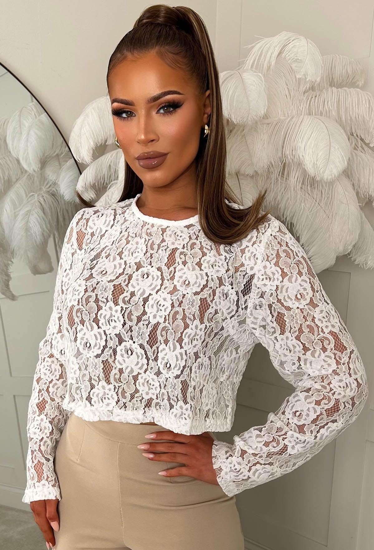 It Girl Season White Lace Cropped Top