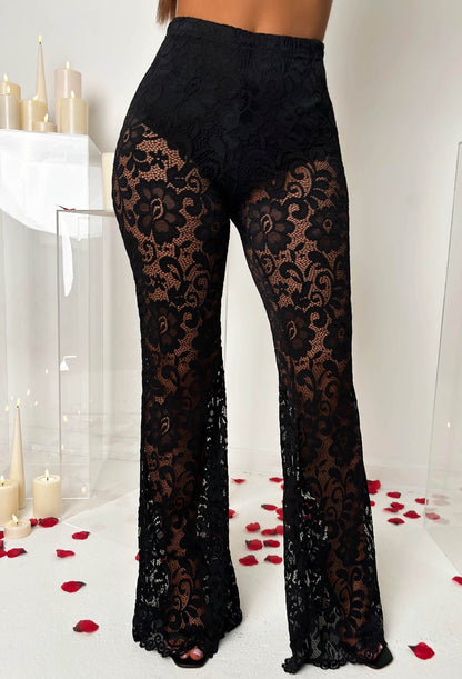 Lace Destiny Black Stretch Lace Scalloped Hem Trousers