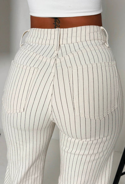 Lost Your Chance White Striped Denim Jeans