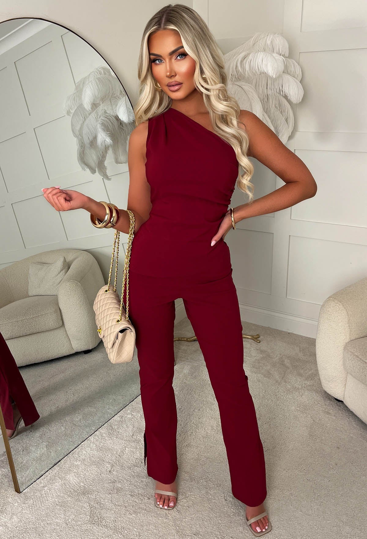 Love All Around Burgundy Bengaline Stretch Flared Trousers