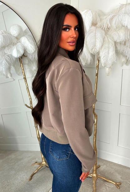 Love The Chase Mocha Front Pocket Bomber Jacket