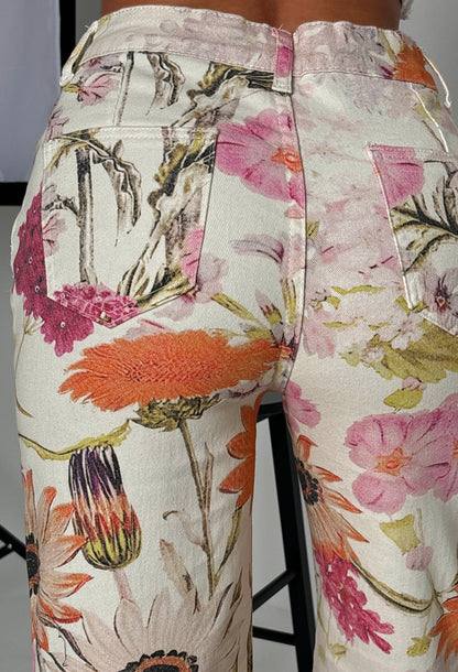 Loving You Multi Floral Stretch Denim Jeans