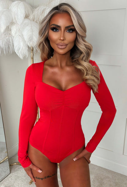 Luxe Armour Red Sweetheart Corset Style Bodysuit