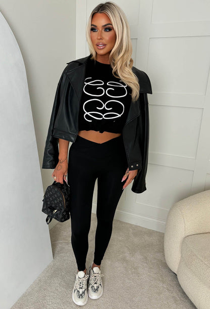 Luxe Girly Black Printed T-Shirt