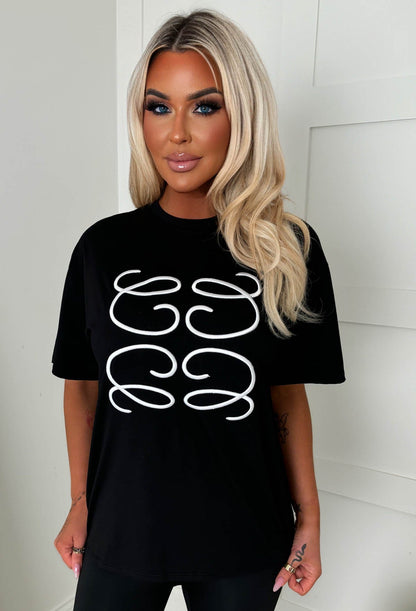 Luxe Girly Black Printed T-Shirt