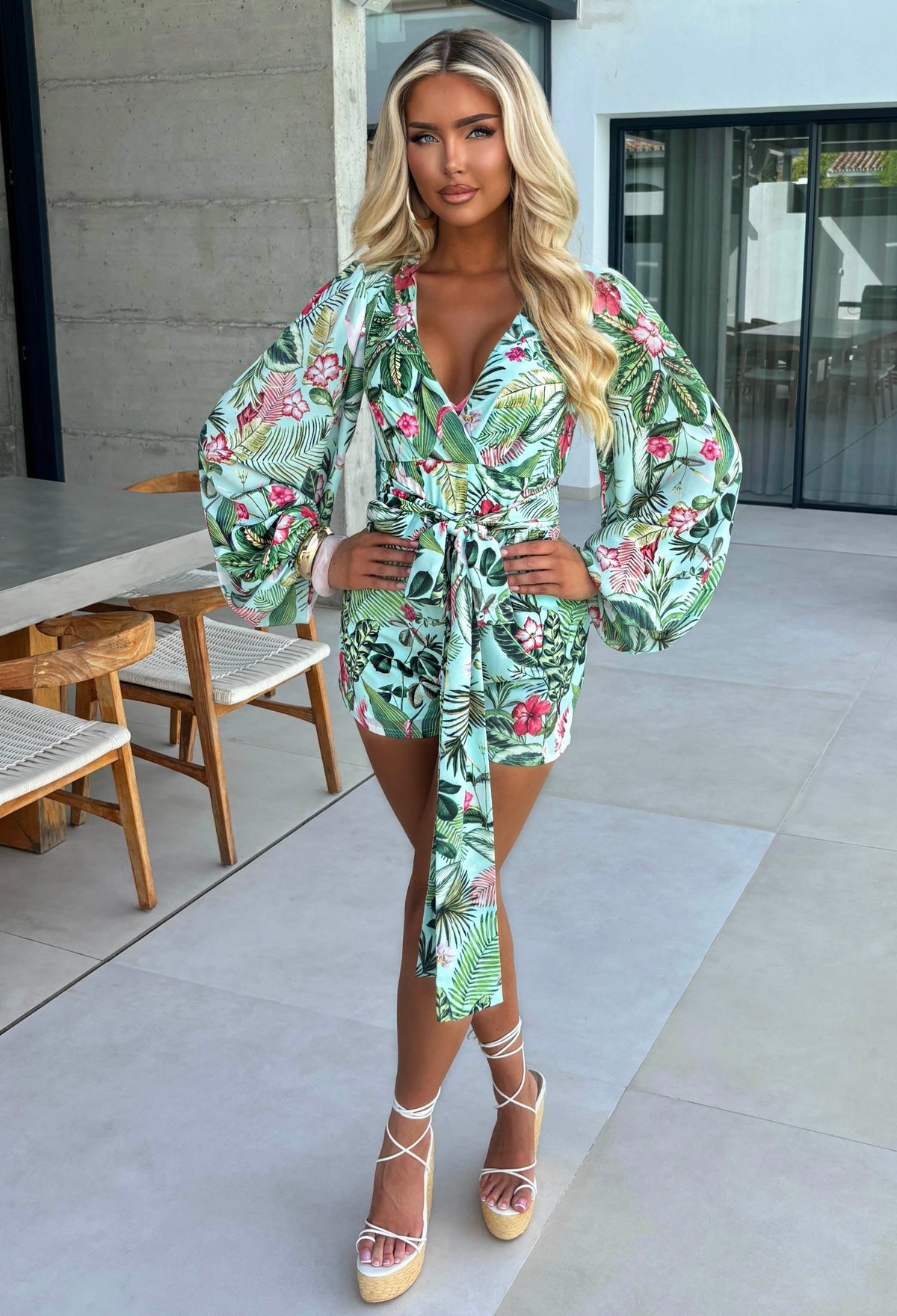 Monte Carlo Multi Printed Long Sleeve Wrap Playsuit