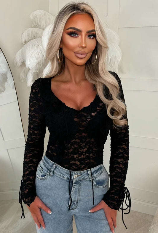 Moonlight Muse Black Lace Frill Top