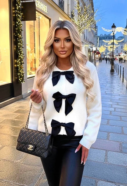 My Cutie Cream Bow Button Cardigan