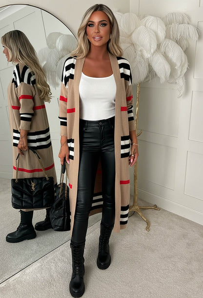 My Perfect Day Beige Knitted Stripe Cardigan