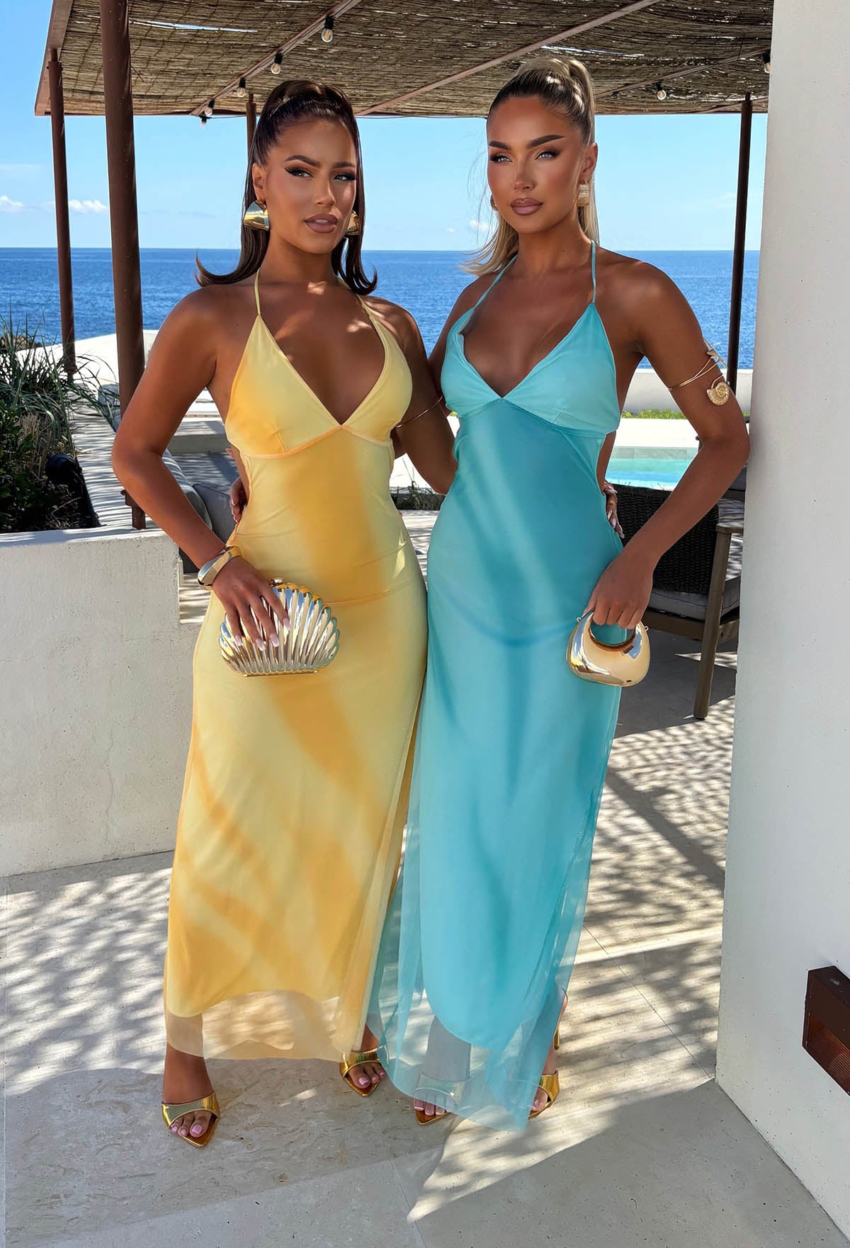 Ocean Beach Babe Blue Halter Neck Mesh Maxi Dress
