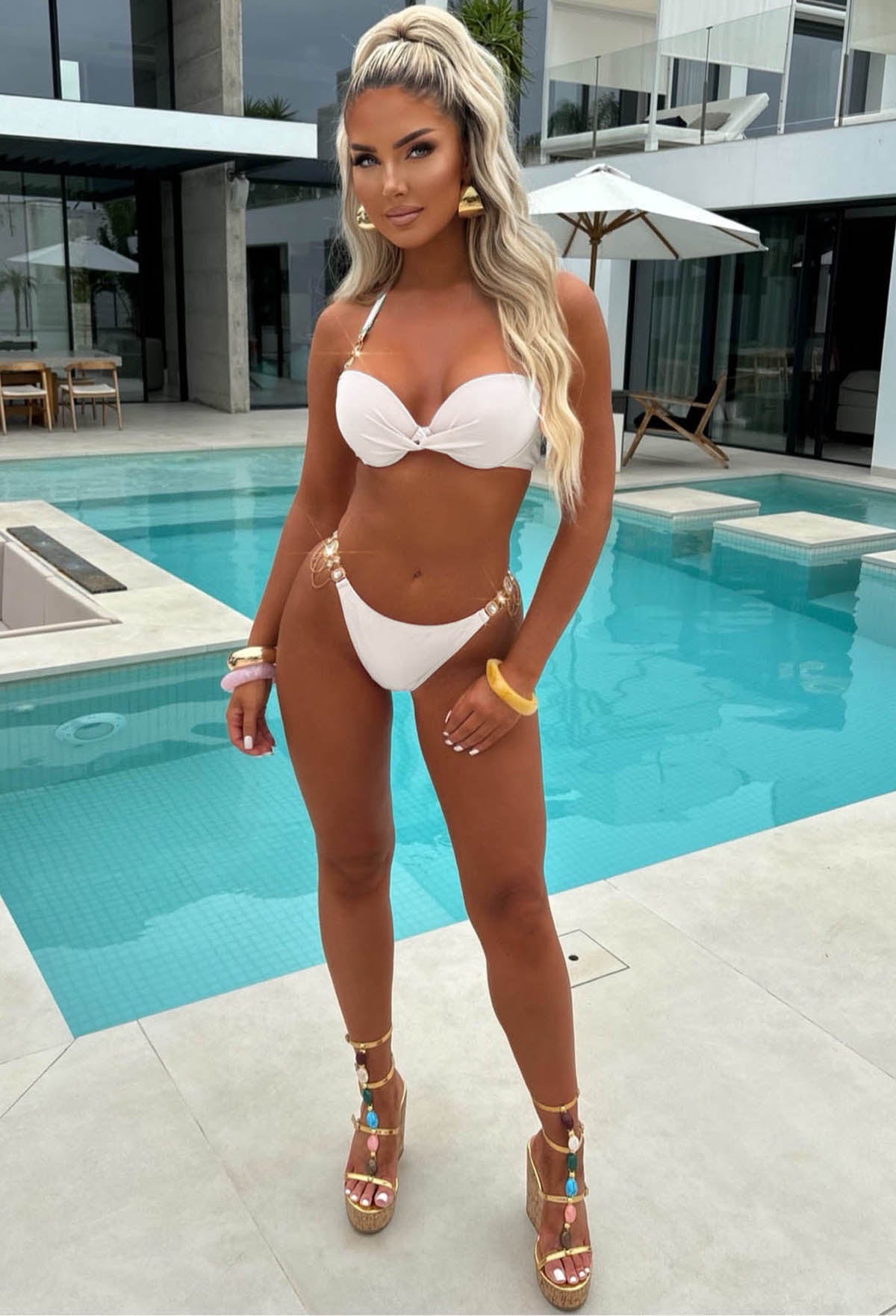 Ocean Obsession Cream Ultra Embellished Push Up Knot Bikini
