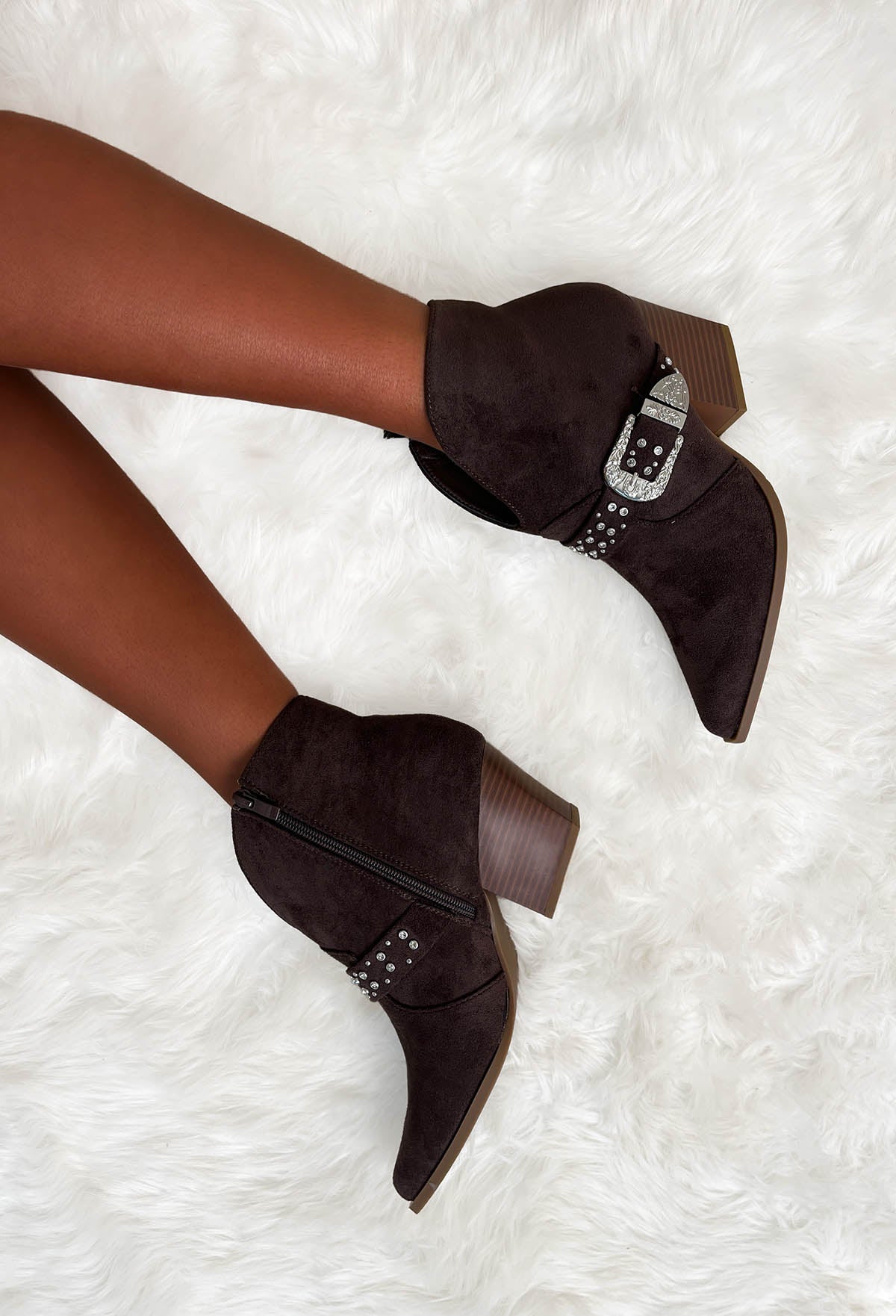 Out West Brown Ankle Strap Studded Cowboy Boots