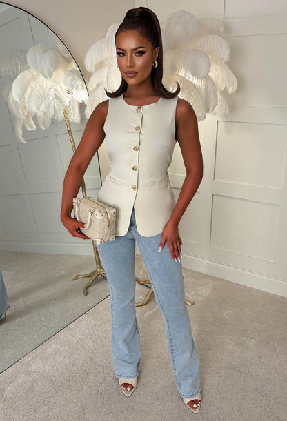 Push My Limits Beige Gold Waistcoat Top