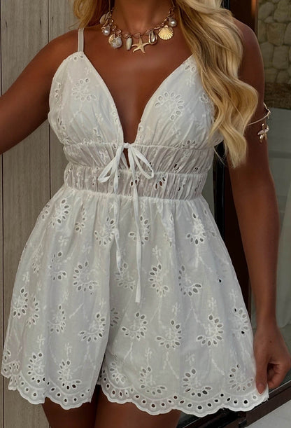 Roselle White Broderie Englase Playsuit