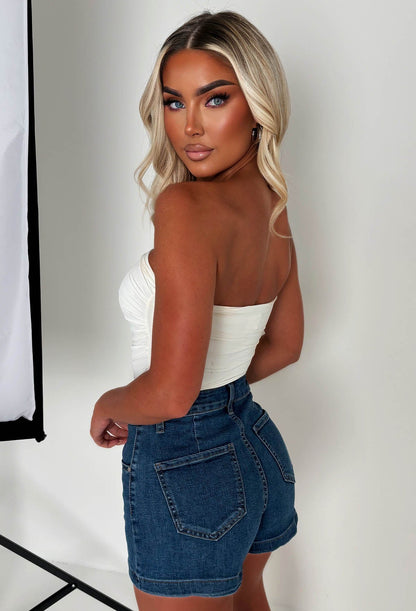 Roz Mid Wash Stretch Denim Shorts