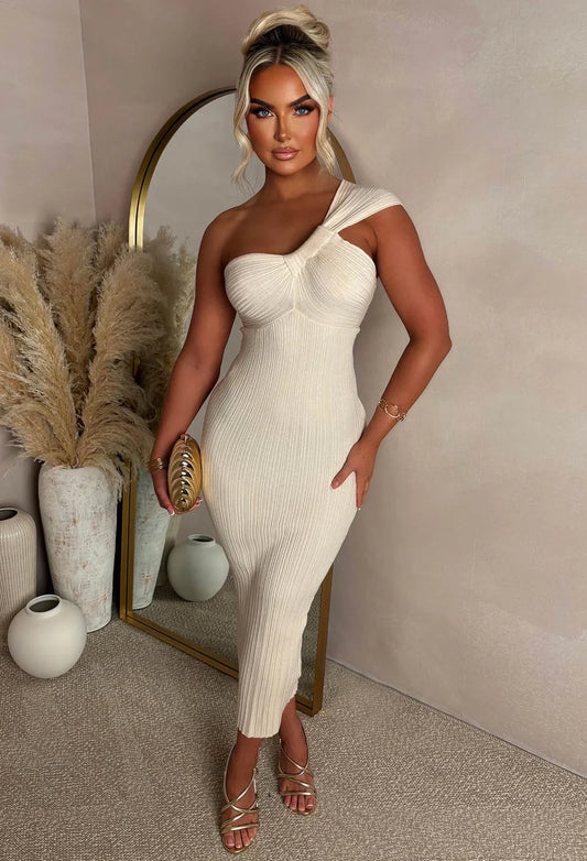 Runaway Heart Cream Knot Detail Knitted Midi Dress