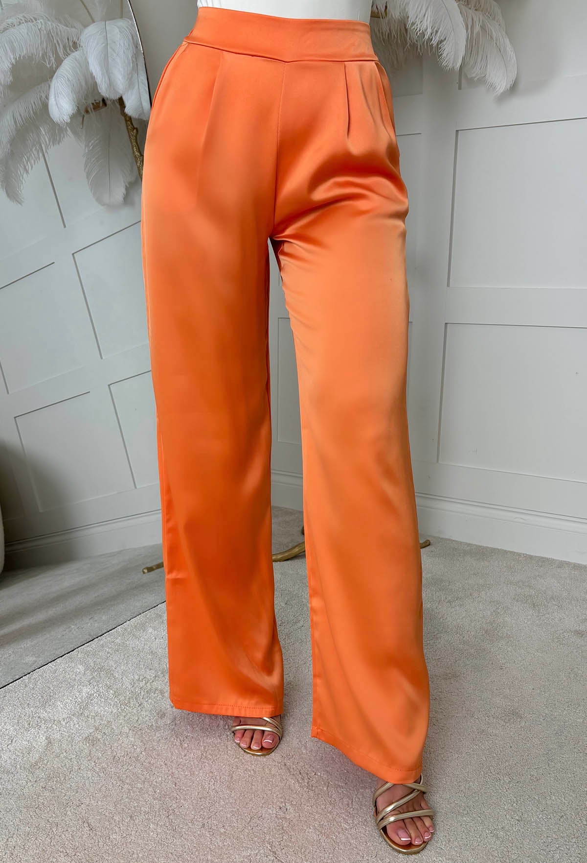 Satin Days Orange Satin Elasticated Wide Leg Trousers
