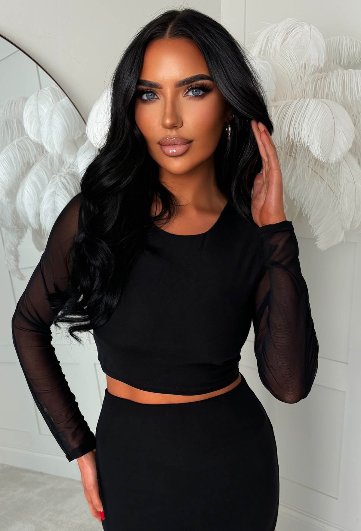 Secrets Exposed Black Mesh Midi Skirt Co-ord Set