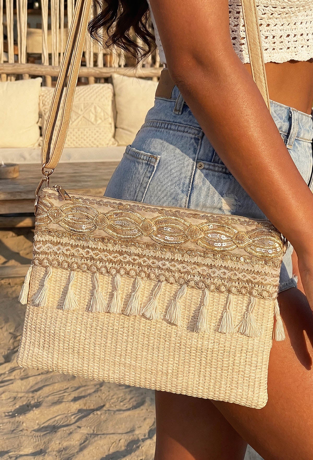 Seychelles Natural Linen Clutch Bag