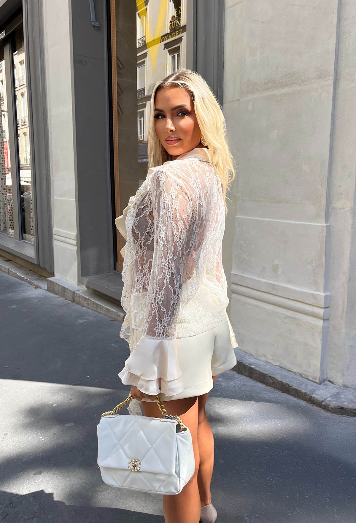 Sheer Statement Cream Lace Frill Shirt