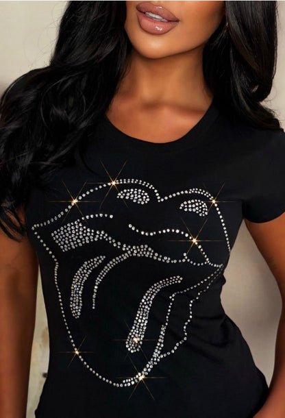 She's So Cold Black Diamante Rolling Stones T-shirt