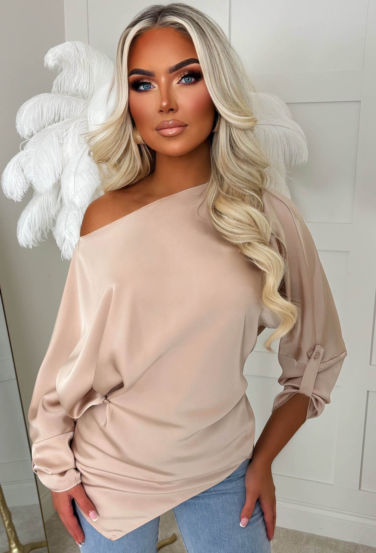 She's Whimsical Champagne Satin Asymmetrical Top