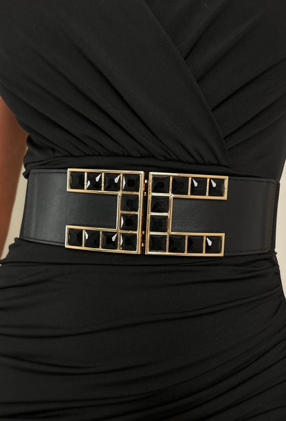 Shopaholic Dreams Black Diamante Detail Elasticated Belt