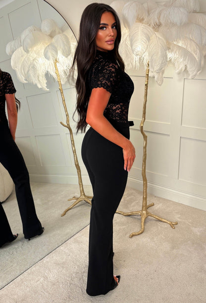 Showing Up Black Bow Waist Straight Leg Trousers