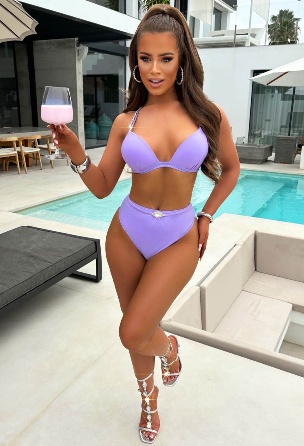 Sicily Lilac High Waist Embellished Bikini