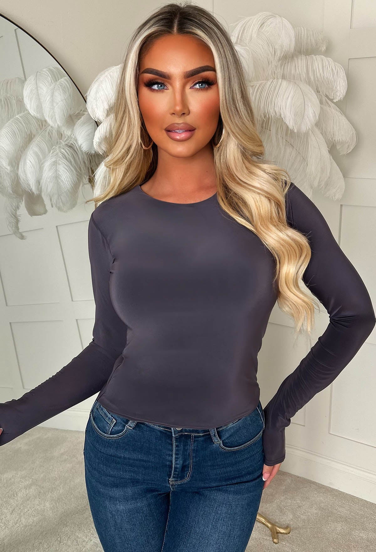 Sleek Aura Charcoal Long Sleeve Top