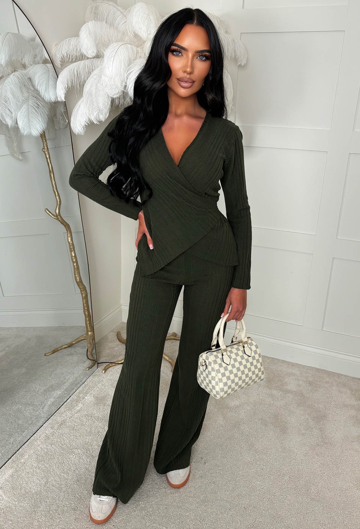 Snug Bug Khaki Ribbed Wrap Loungewear Top