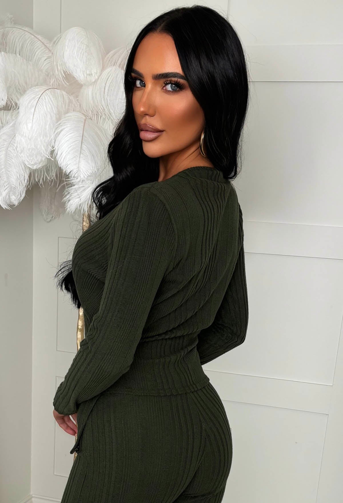 Snug Bug Khaki Ribbed Wrap Loungewear Top