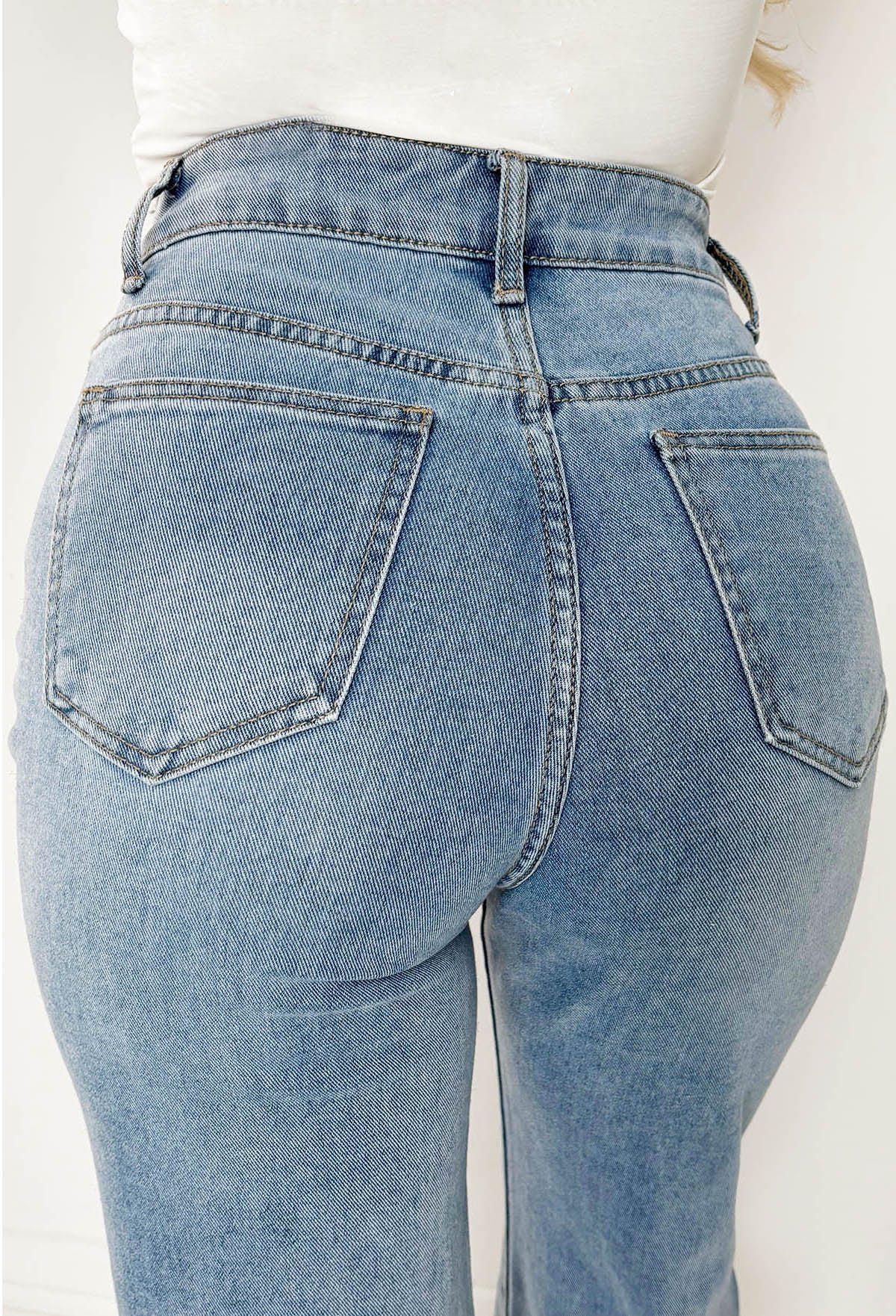 Star Power Mid Wash Embroidered Detail Straight Leg Jeans