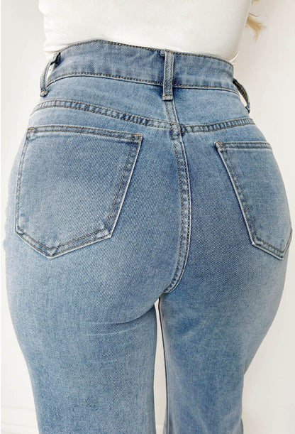 Star Power Mid Wash Embroidered Detail Straight Leg Jeans