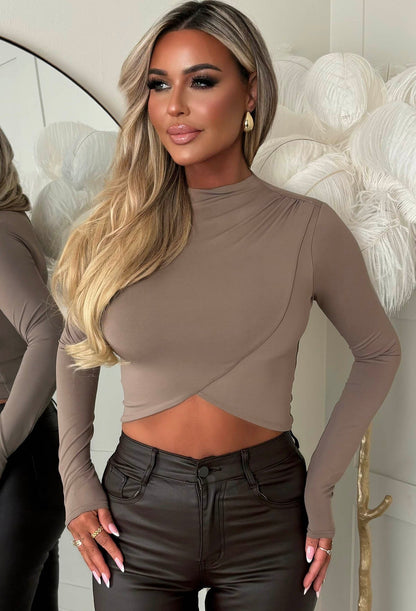 Sugar Sweet Mocha Jersey Cropped Wrap Top