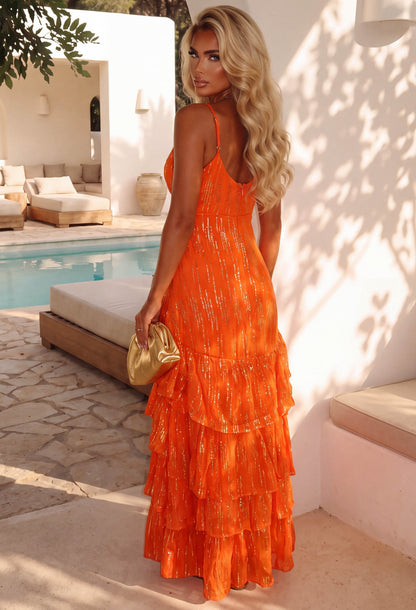 Summer Nights Coral Tiered Maxi Dress
