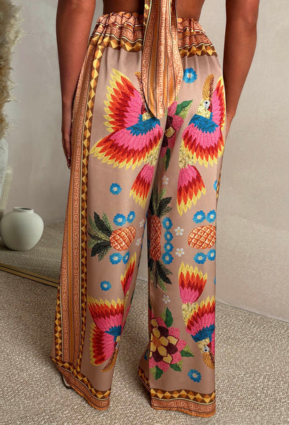 Sunkissed Sizzle Taupe Satin Top And Trouser Co-Ord