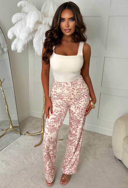 Sweetest Soul Light Pink Animal Print Slinky Straight Leg Trousers
