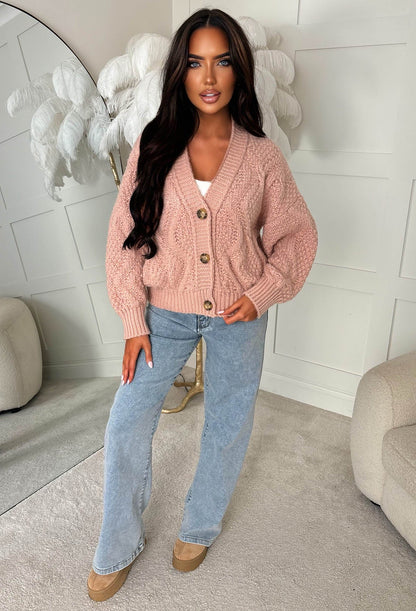 Taylor Baby Pink Chunky Cable Knitted Cardigan