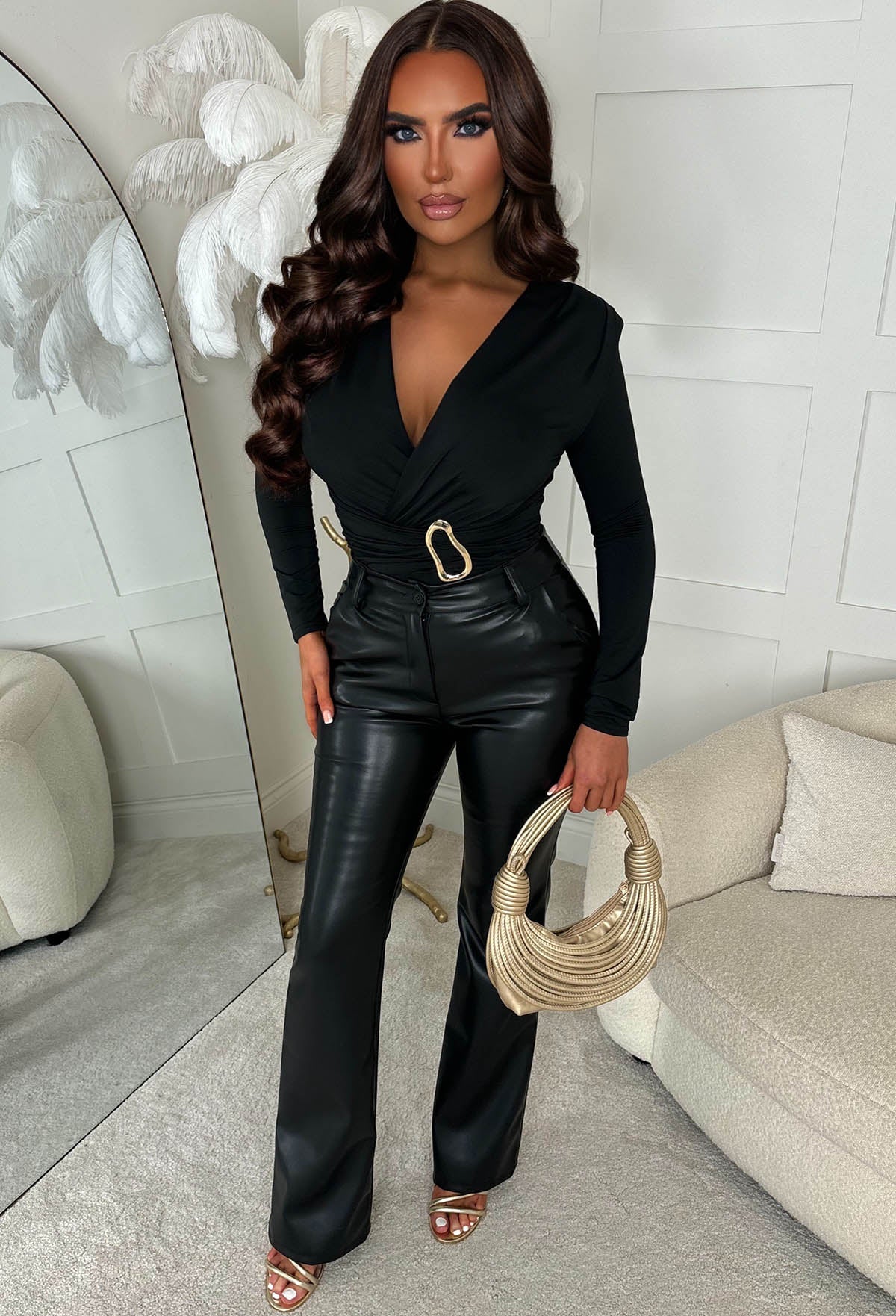 That Diva Black Gold Detail Stretch Bodysuit