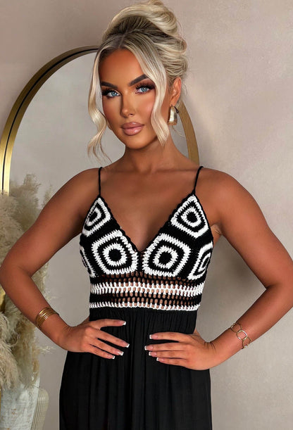 Tropical Dream Black Crochet Knit Maxi Dress