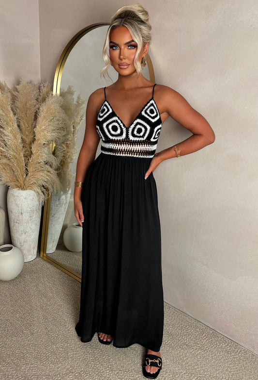 Tropical Dream Black Crochet Knit Maxi Dress