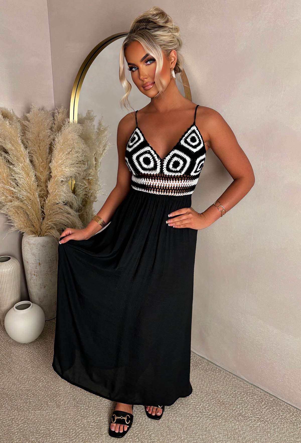 Tropical Dream Black Crochet Knit Maxi Dress