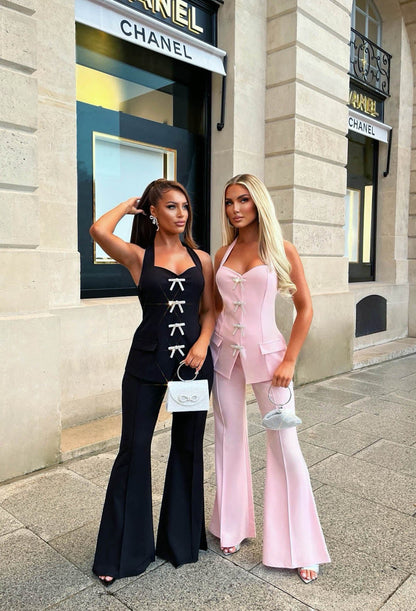 True Whisper Pink High Waisted Flared Trousers