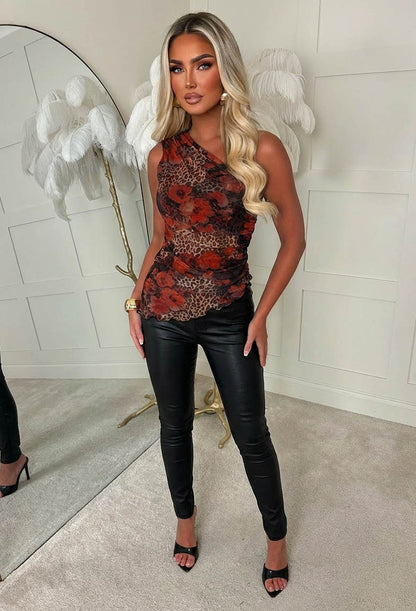 Untamed Love Multi One Shoulder Red Rose Mesh Top