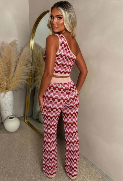 Vixen Vibes Hot Pink Zig Zag Knitted Trousers