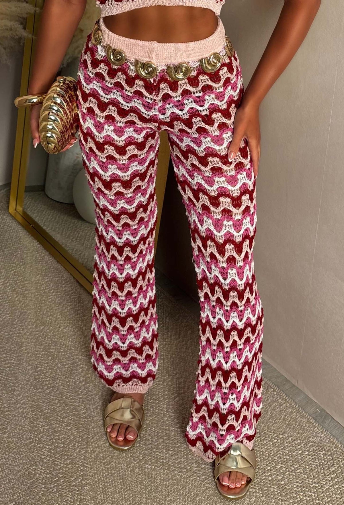 Vixen Vibes Hot Pink Zig Zag Knitted Trousers